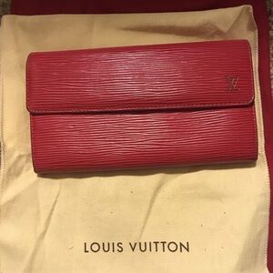 Louis Vuitton red leather bi fold wallet with card holder and coin pouch